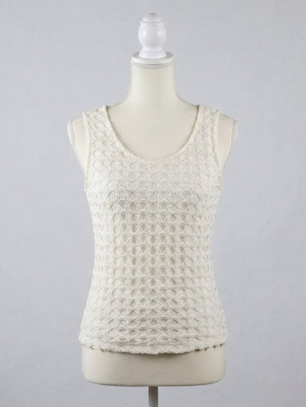 Rafaella Studio Cream White Crochet Overlay Tank Top Size L Sleeveless Boho